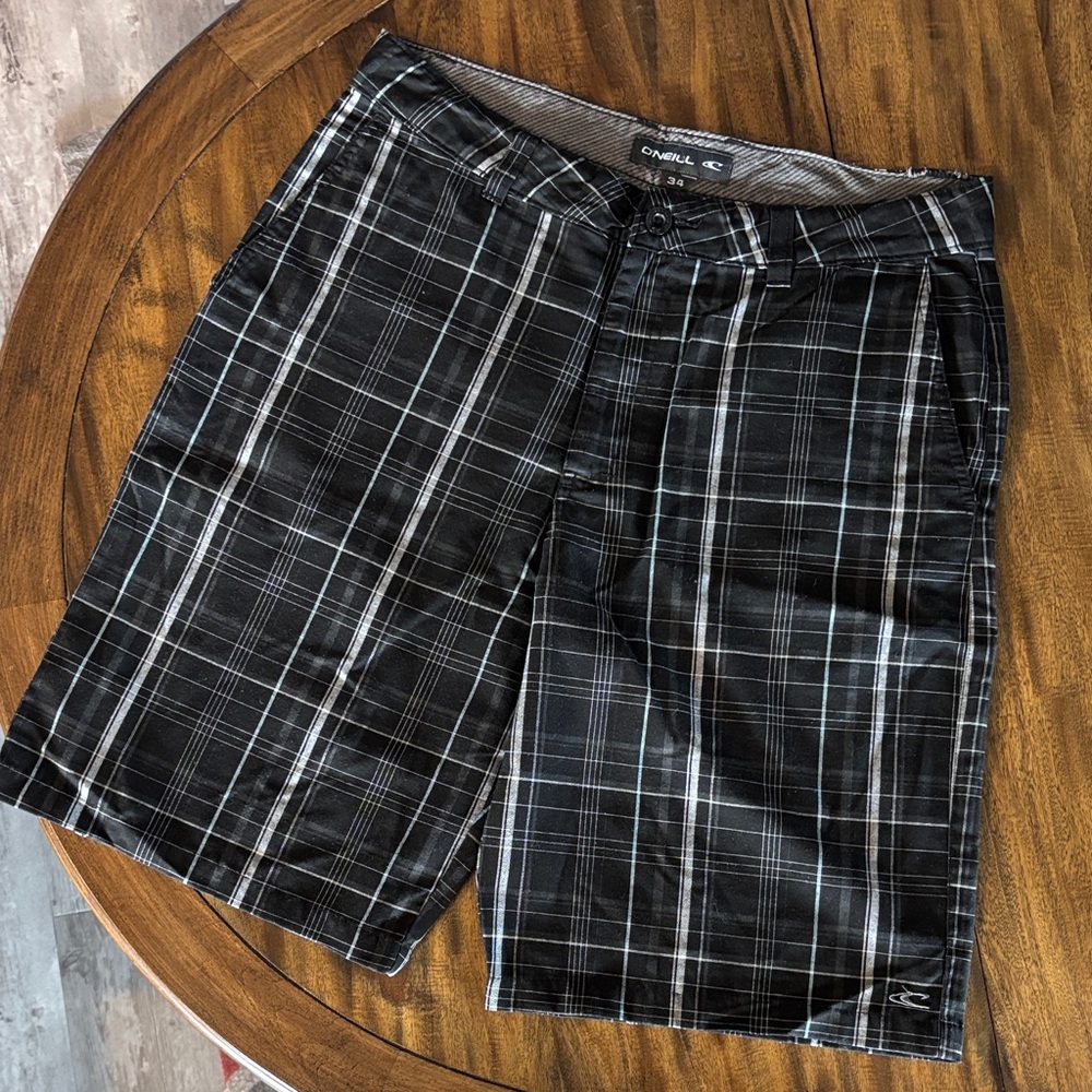 O'Neill Charcoal Black Grey flat front Shorts 34 waist